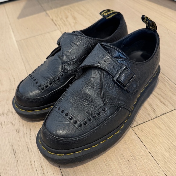 Dr. Martens Shoes - Black Leather Floral Embossed and Studded Dr Martens Shoe
